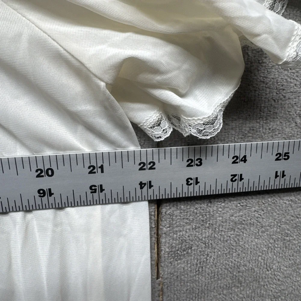 Vintage Amanda Stewart Slip Dress M White Nylon Lace‎ Nightgown Coquette Style